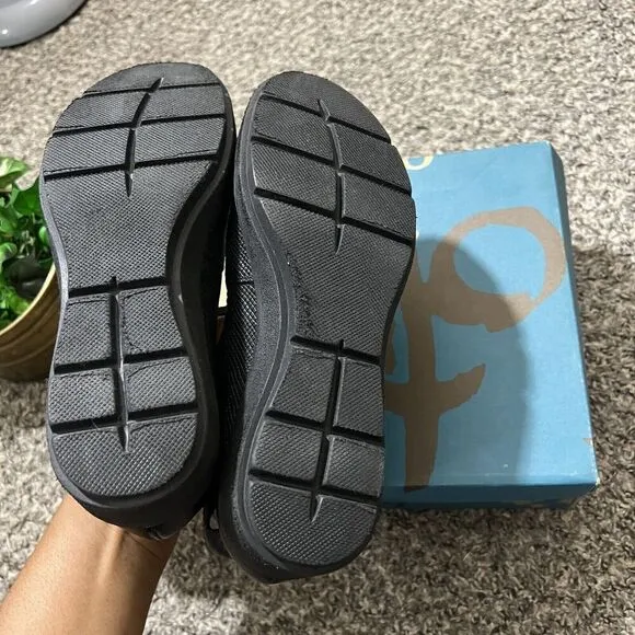 OTBT Scamper Leather Low Wedge Shoes Ankle Strap Size 7 M Black Leather New