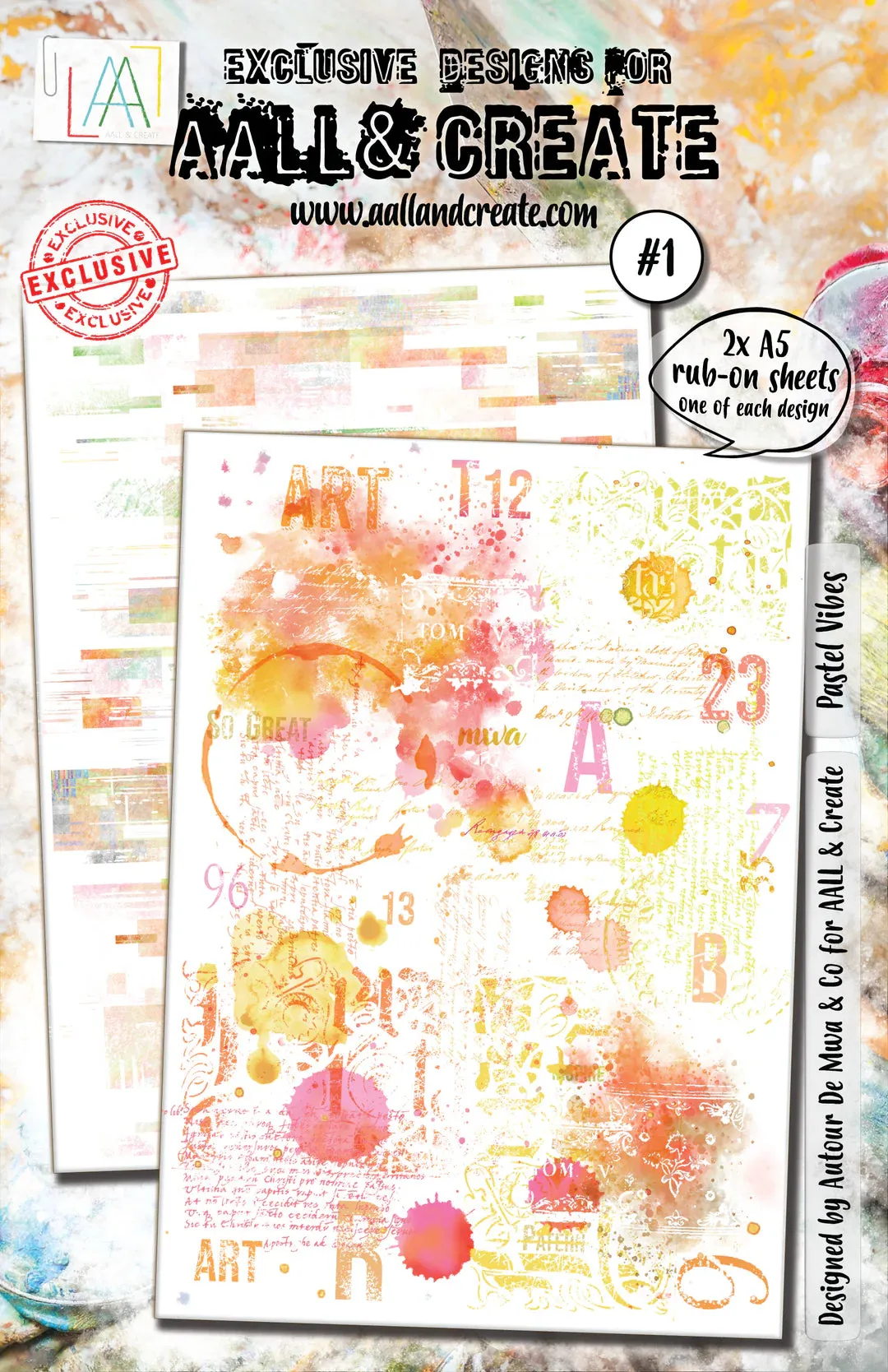 Pastel Vibes #1 Rub-on Sheets  2x A5 Sheets Aall & Create