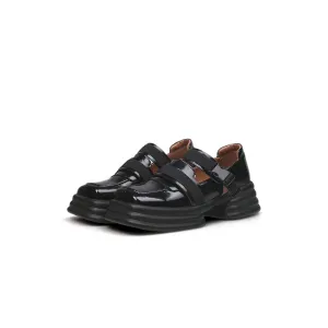 Patent Leather Cut-Out Strap Loafer Black