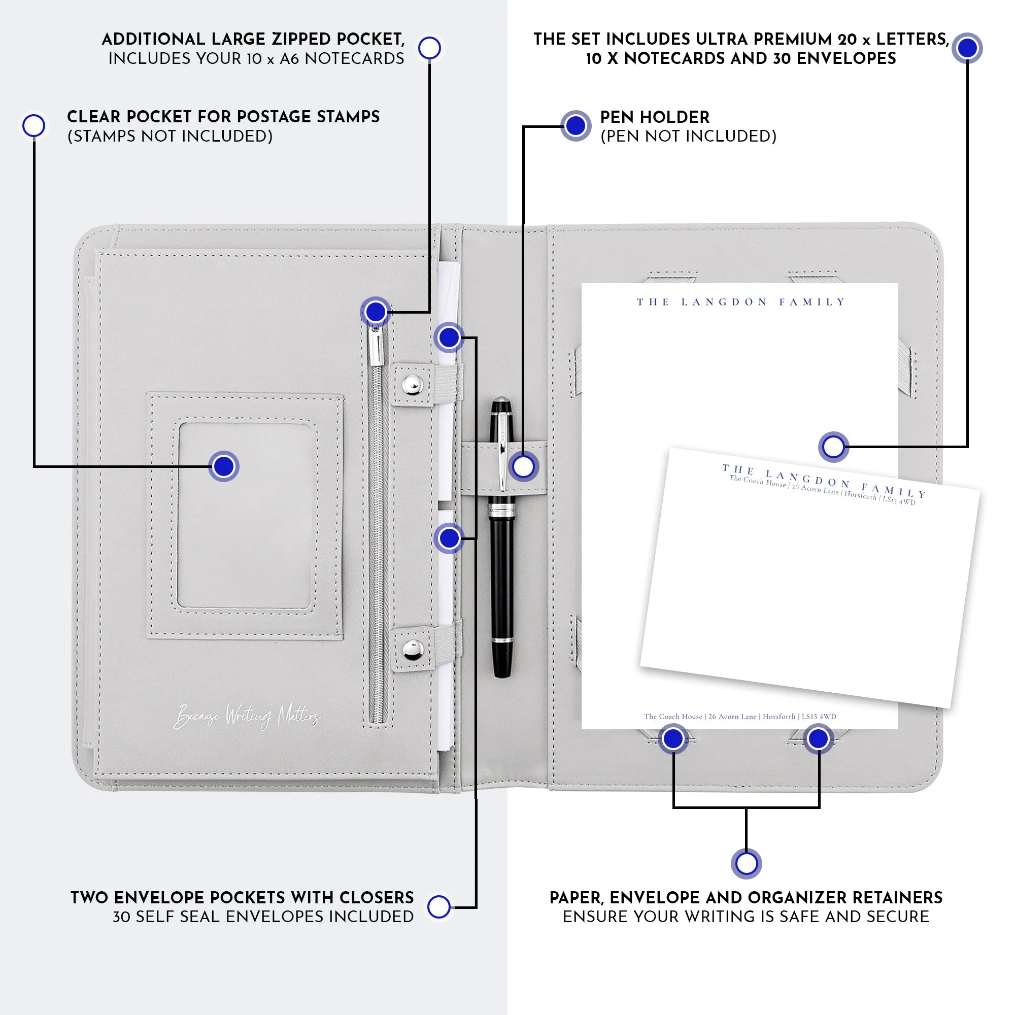 Personalised Letter & Card Writing Stationery Gift Set with Organiser - 'Oxford'