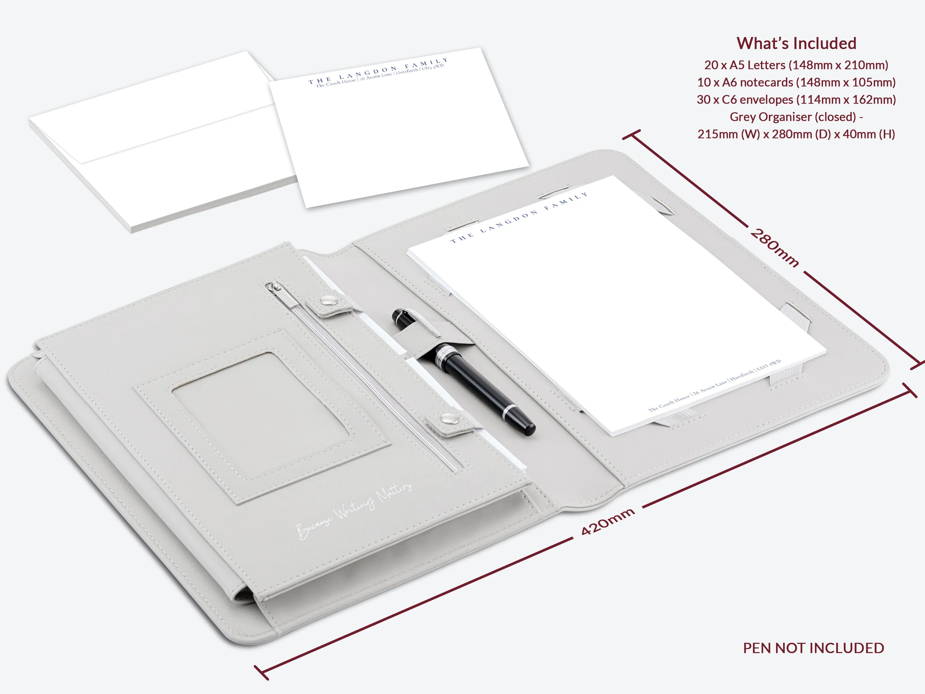 Personalised Letter & Card Writing Stationery Gift Set with Organiser - 'Oxford'