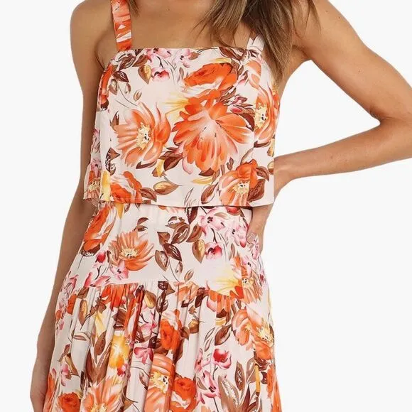 Petal &amp; Pup Lulu Floral Print Two-Piece High-Low Maxi Dress 6 NWT