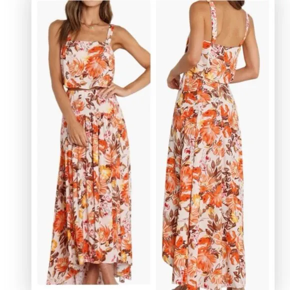 Petal &amp; Pup Lulu Floral Print Two-Piece High-Low Maxi Dress 6 NWT