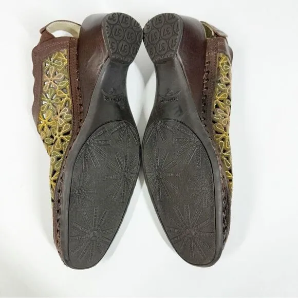 Pikolino Romana Floral Lasercut Slingback Sandals Brown Green Size 37