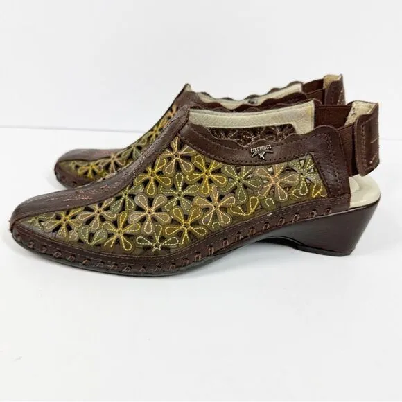 Pikolino Romana Floral Lasercut Slingback Sandals Brown Green Size 37