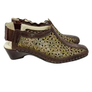Pikolino Romana Floral Lasercut Slingback Sandals Brown Green Size 37