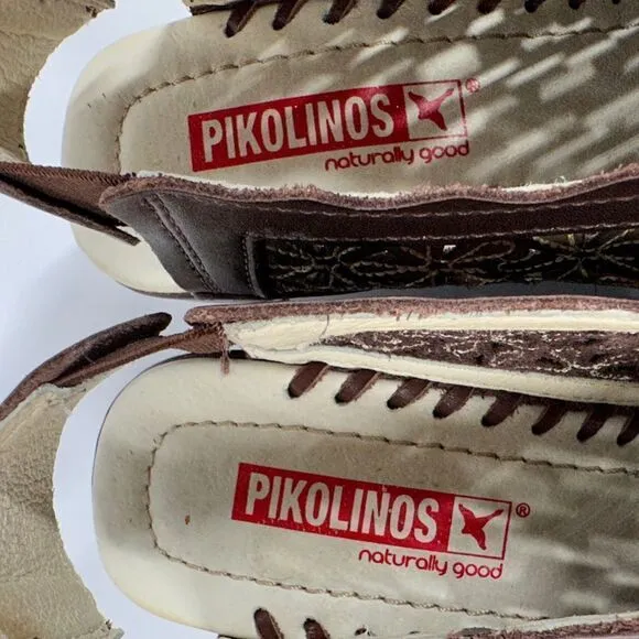 Pikolino Romana Floral Lasercut Slingback Sandals Brown Green Size 37