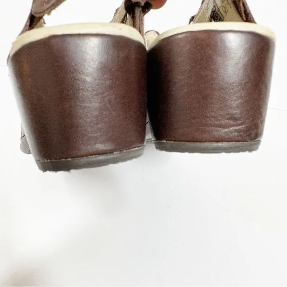 Pikolino Romana Floral Lasercut Slingback Sandals Brown Green Size 37