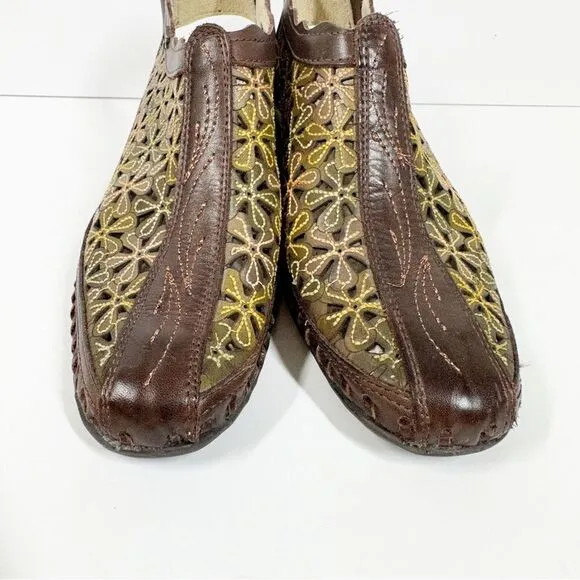 Pikolino Romana Floral Lasercut Slingback Sandals Brown Green Size 37