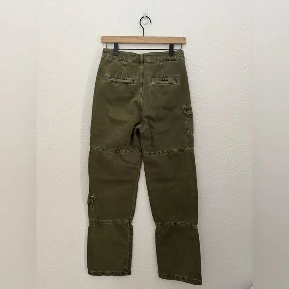 Pilcro Anthropologie Utility Cargo Mid Rise Pocket Jeans in Olive Green Size 25