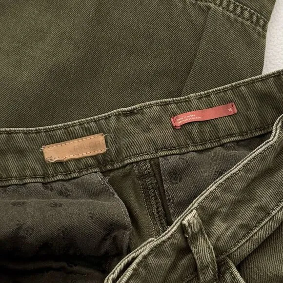 Pilcro Anthropologie Utility Cargo Mid Rise Pocket Jeans in Olive Green Size 25