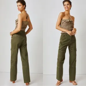 Pilcro Anthropologie Utility Cargo Mid Rise Pocket Jeans in Olive Green Size 25