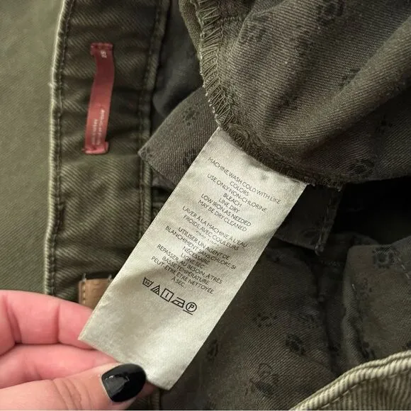 Pilcro Anthropologie Utility Cargo Mid Rise Pocket Jeans in Olive Green Size 25