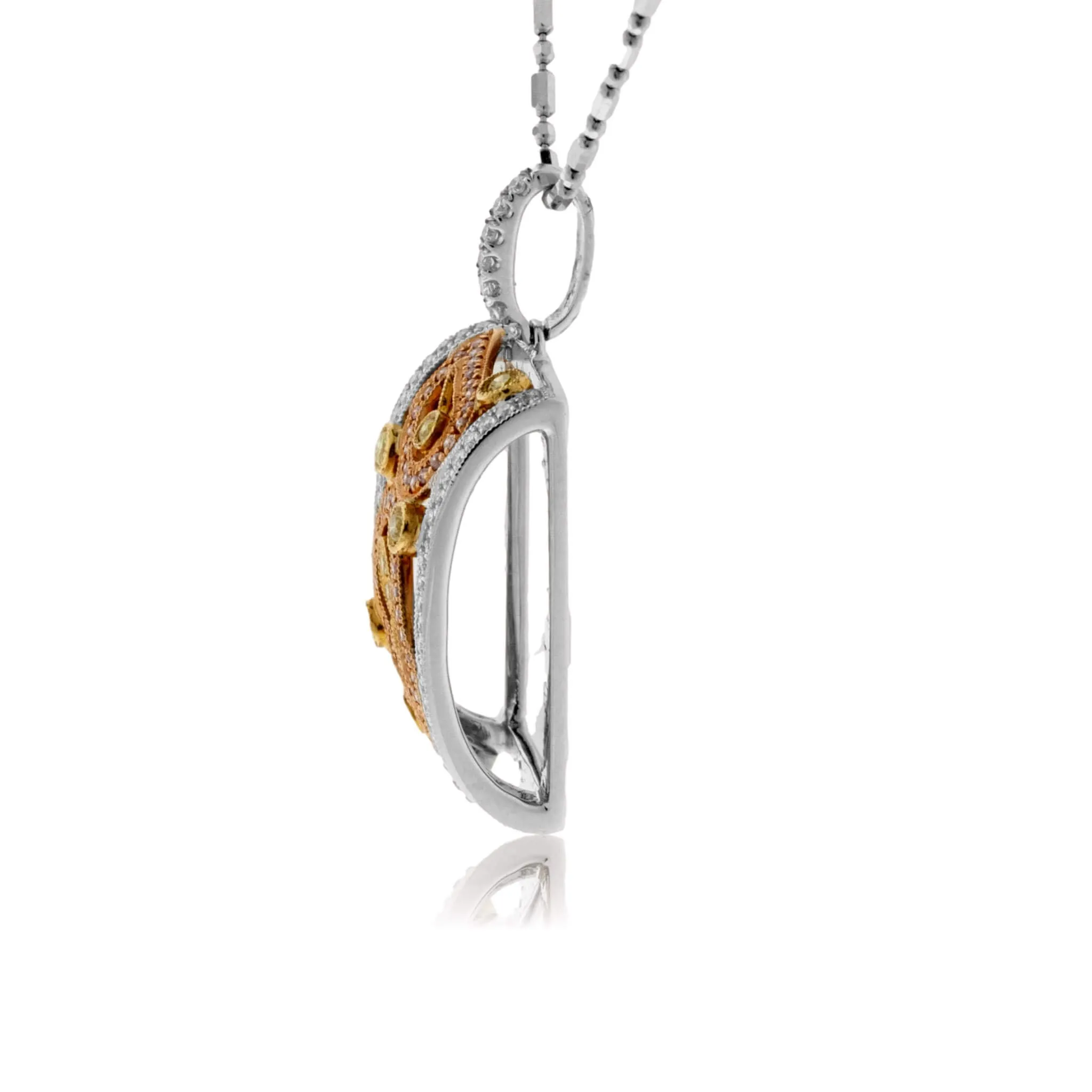 Pink, Yellow & White Diamond Pendant w/Chain