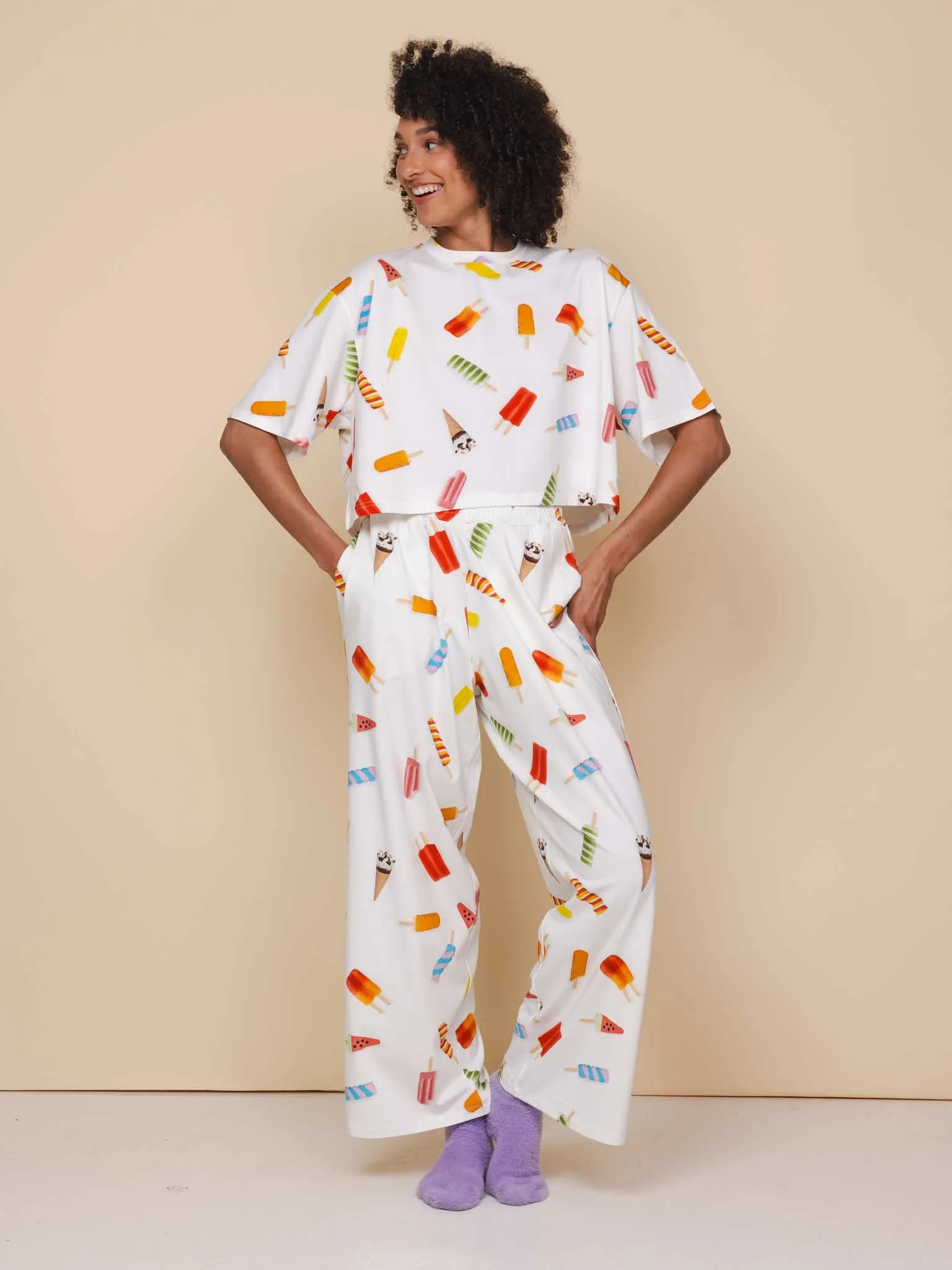 Popsicles Cropped T-shirt en Wijde broek set Dames