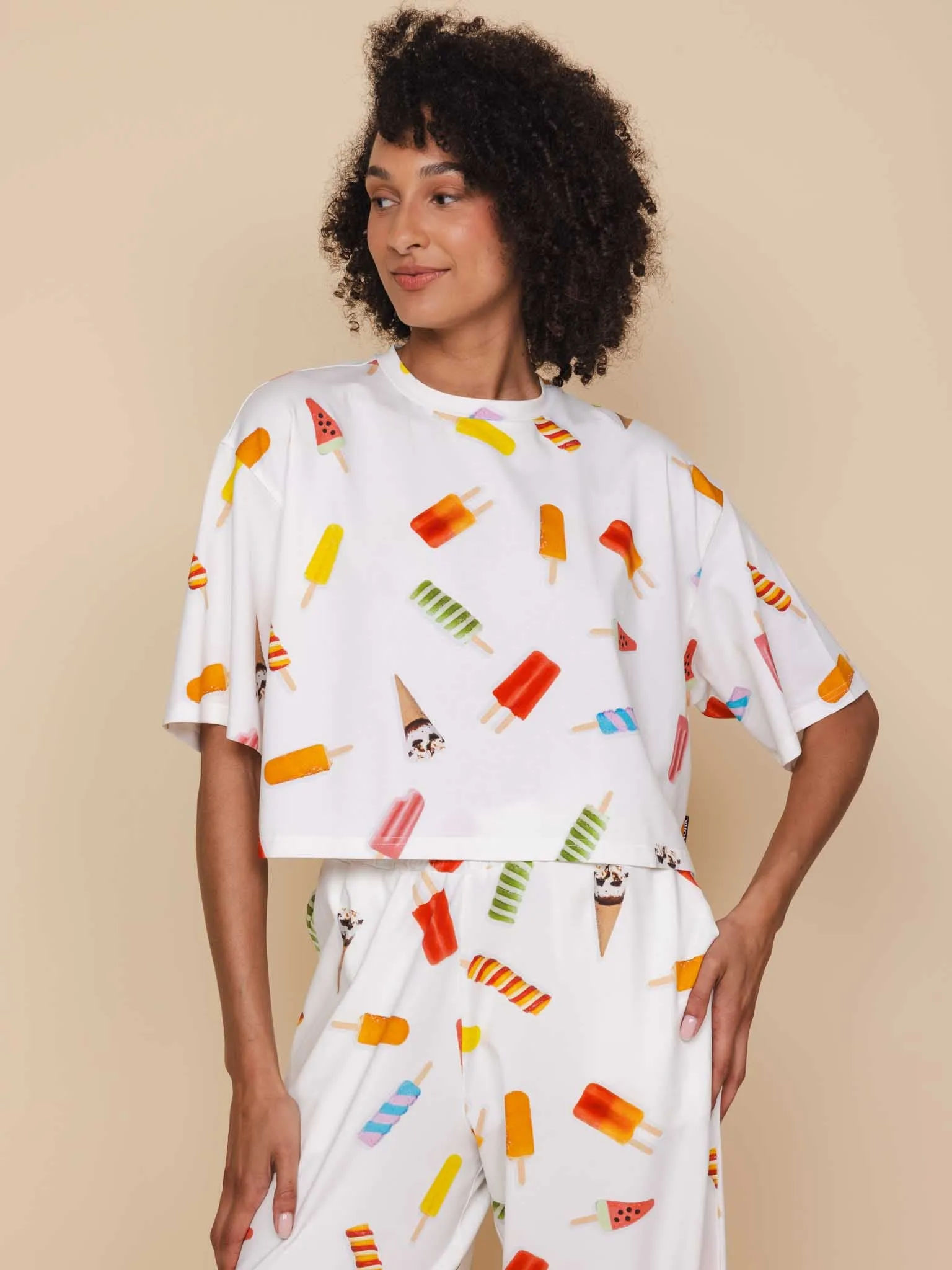 Popsicles Cropped T-shirt en Wijde broek set Dames