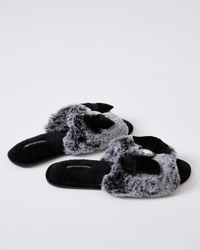 Pretty You London Womens Slider Slippers Cleo in Black - Large