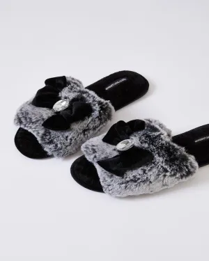Pretty You London Womens Slider Slippers Cleo in Black - Small