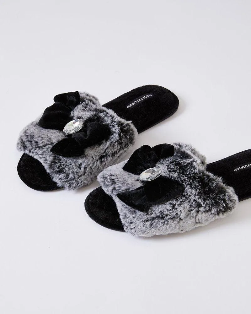 Pretty You London Womens Slider Slippers Cleo in Black - Small