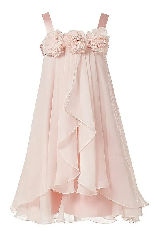 Princess Pink A-Line Chiffon Sleeveless Floor-Length Flower Girl Dresses OK705