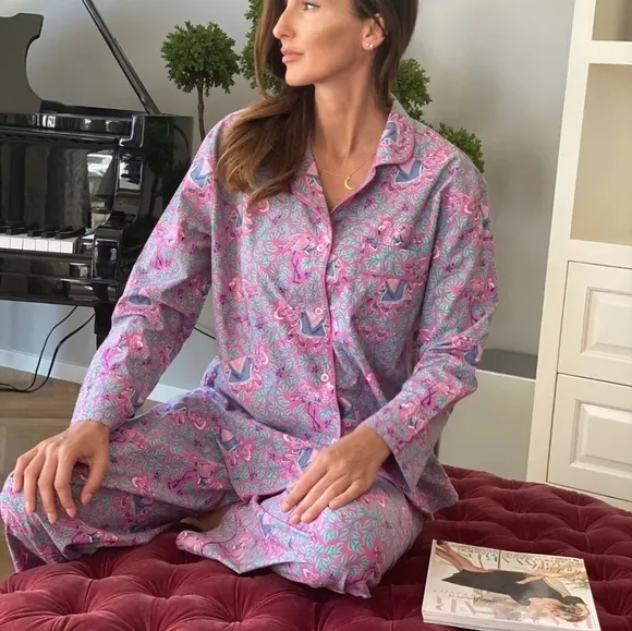 Printfresh Pink Flamenco Pajama Top Long Sleeve Fuchsia Purple Size XXS