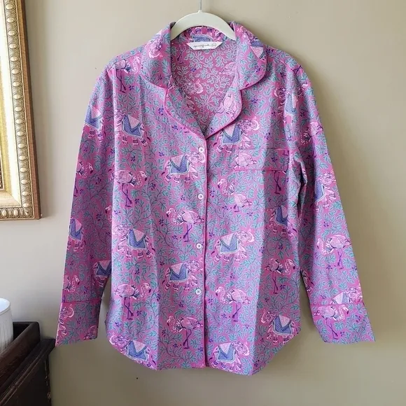 Printfresh Pink Flamenco Pajama Top Long Sleeve Fuchsia Purple Size XXS