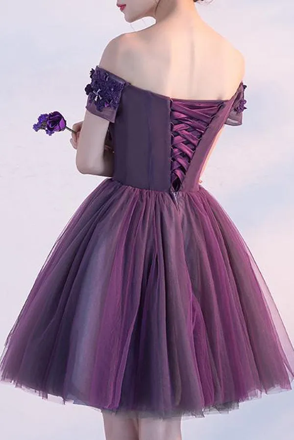 Purple Off-the-shoulder Short Prom Dress, Homecoming Dress, Party Dress, SH278