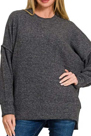 Quebec Harbour Black Brushed Melange Oversized Sweater