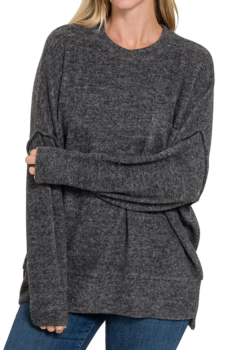 Quebec Harbour Black Brushed Melange Oversized Sweater