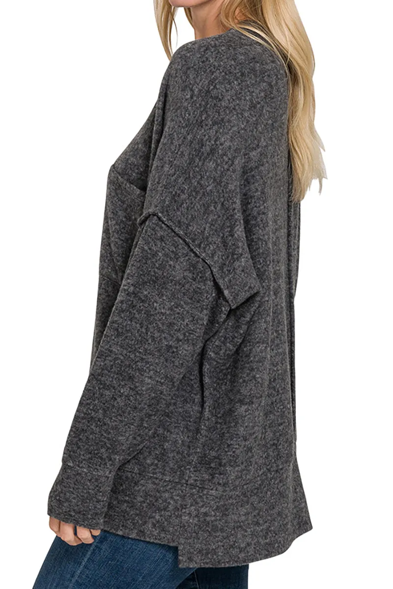 Quebec Harbour Black Brushed Melange Oversized Sweater