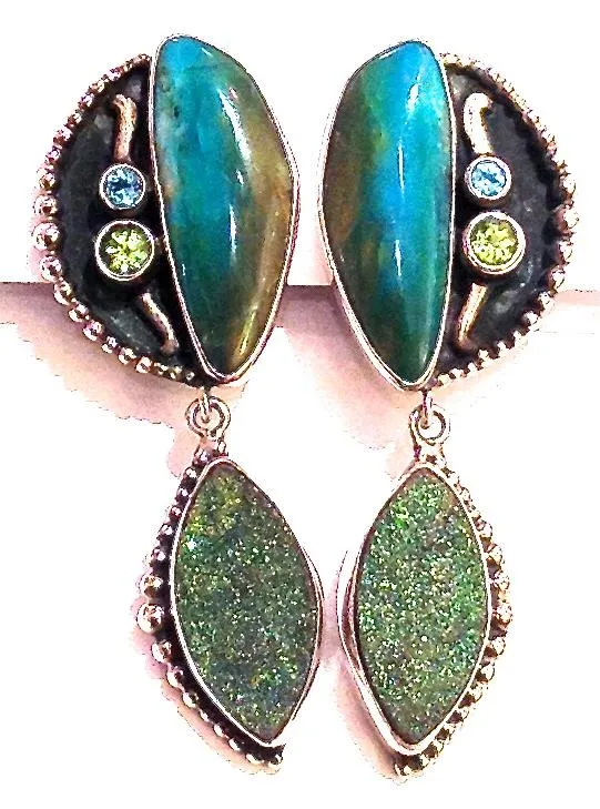 "Peruvian Opal & Druzy Clip-ons"