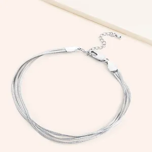 "Rodeo" High Polished Herringbone Chain Layered Anklet