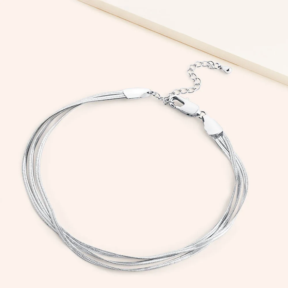 "Rodeo" High Polished Herringbone Chain Layered Anklet