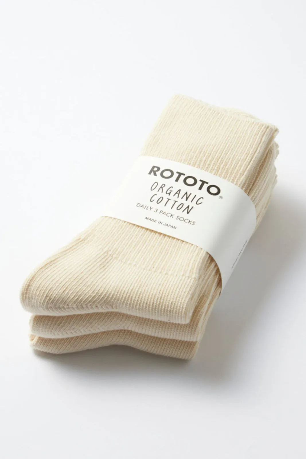 R1427 Organic Daily 3 Pack Ribbed Crew Socks Ecru
