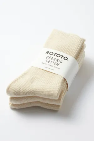 R1427 Organic Daily 3 Pack Ribbed Crew Socks Ecru