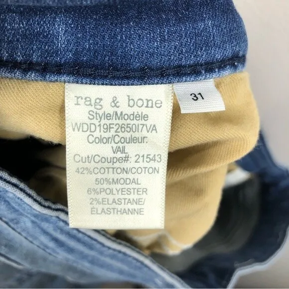 Rag &amp; Bone Cate Mid Rise Skinny Jeans Indigo Vail 31