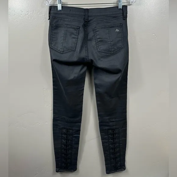 RAG &amp; BONE Devi Lace-Up Coated Skinny Jeans Size 27 - Black / Grey