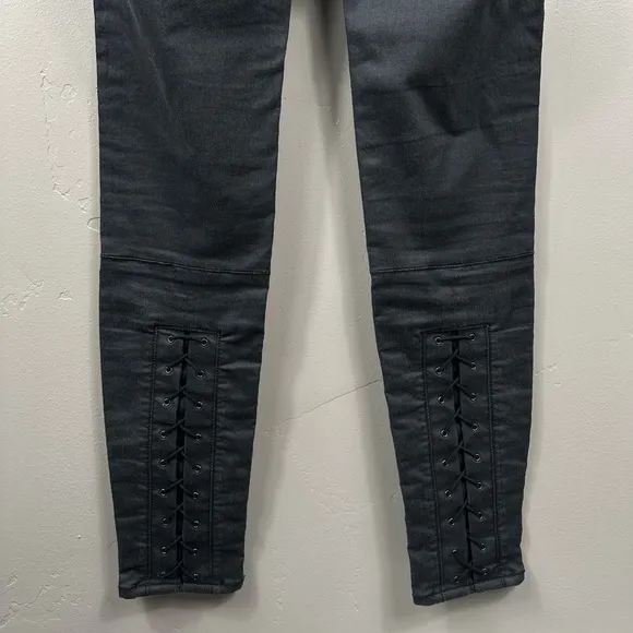 RAG &amp; BONE Devi Lace-Up Coated Skinny Jeans Size 27 - Black / Grey