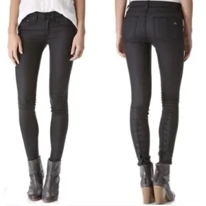RAG &amp; BONE Devi Lace-Up Coated Skinny Jeans Size 27 - Black / Grey