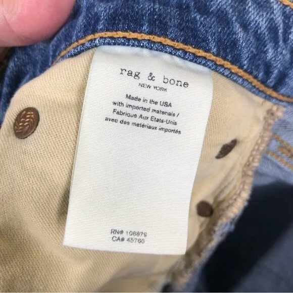 Rag &amp; Bone Dre Low-Rise Slim Boyfriend Jeans Distressed Dobbie Wash 27
