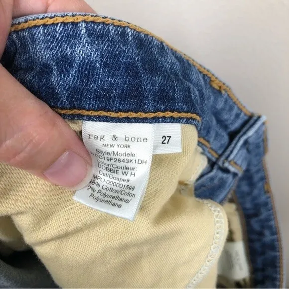 Rag &amp; Bone Dre Low-Rise Slim Boyfriend Jeans Distressed Dobbie Wash 27