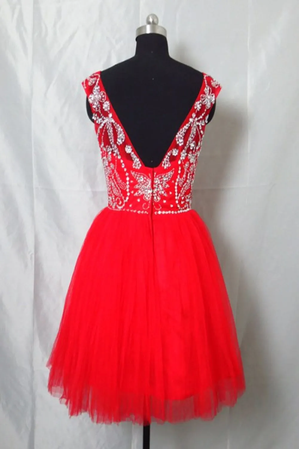 Real Cute Cap Sleeves Beading Short Backless Homecoming Dress K56