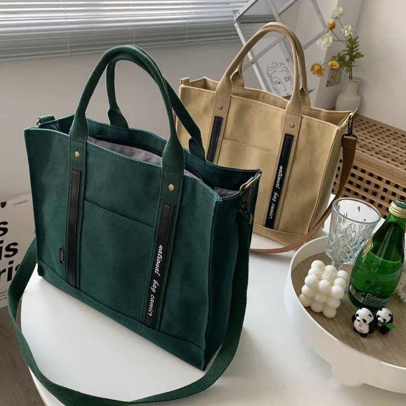 Realaiot Girls Female Thickened Canvas Shoulder Bag College Student Portable Schoolbag Computer Handbag Crossbody Bags