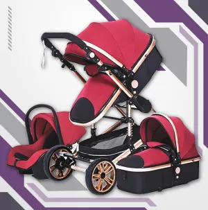 Red Luxury 3-in-1 Baby Stroller & Car Seat