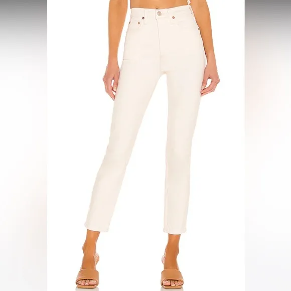 Re/Done Orginals 90s High Rise Ankle Crop In Vintage White Comfort Stretch Jeans