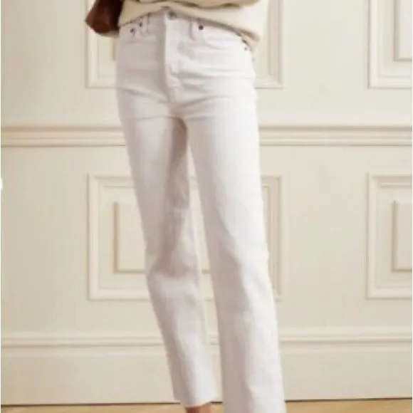 Re/Done Orginals 90s High Rise Ankle Crop In Vintage White Comfort Stretch Jeans