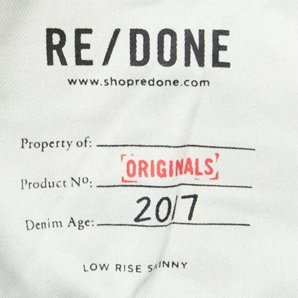 Revolve Re/Done Originals Low Rise Light Repair Skinny Size 29