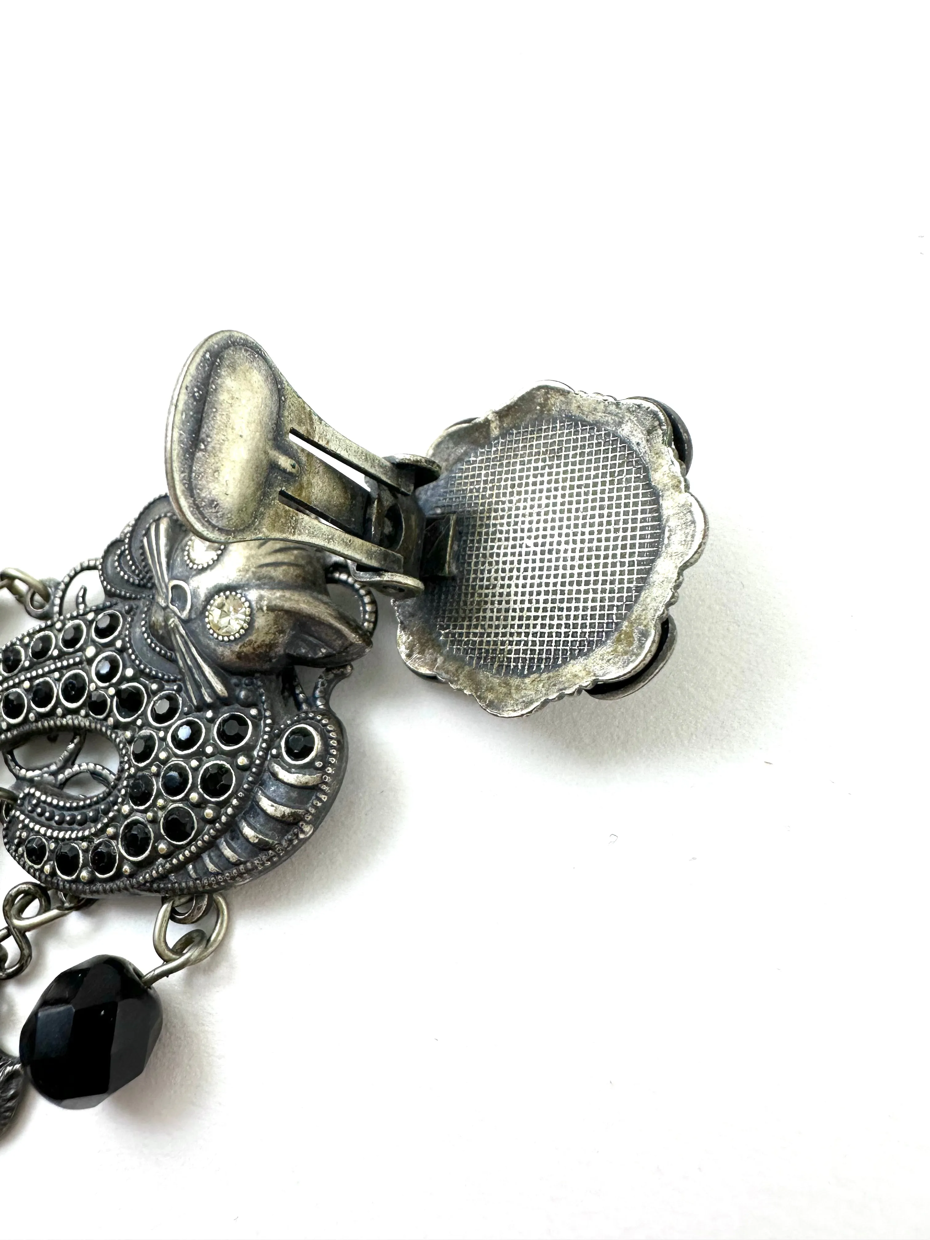 Rhinestone Cat Dangle Clip-Ons