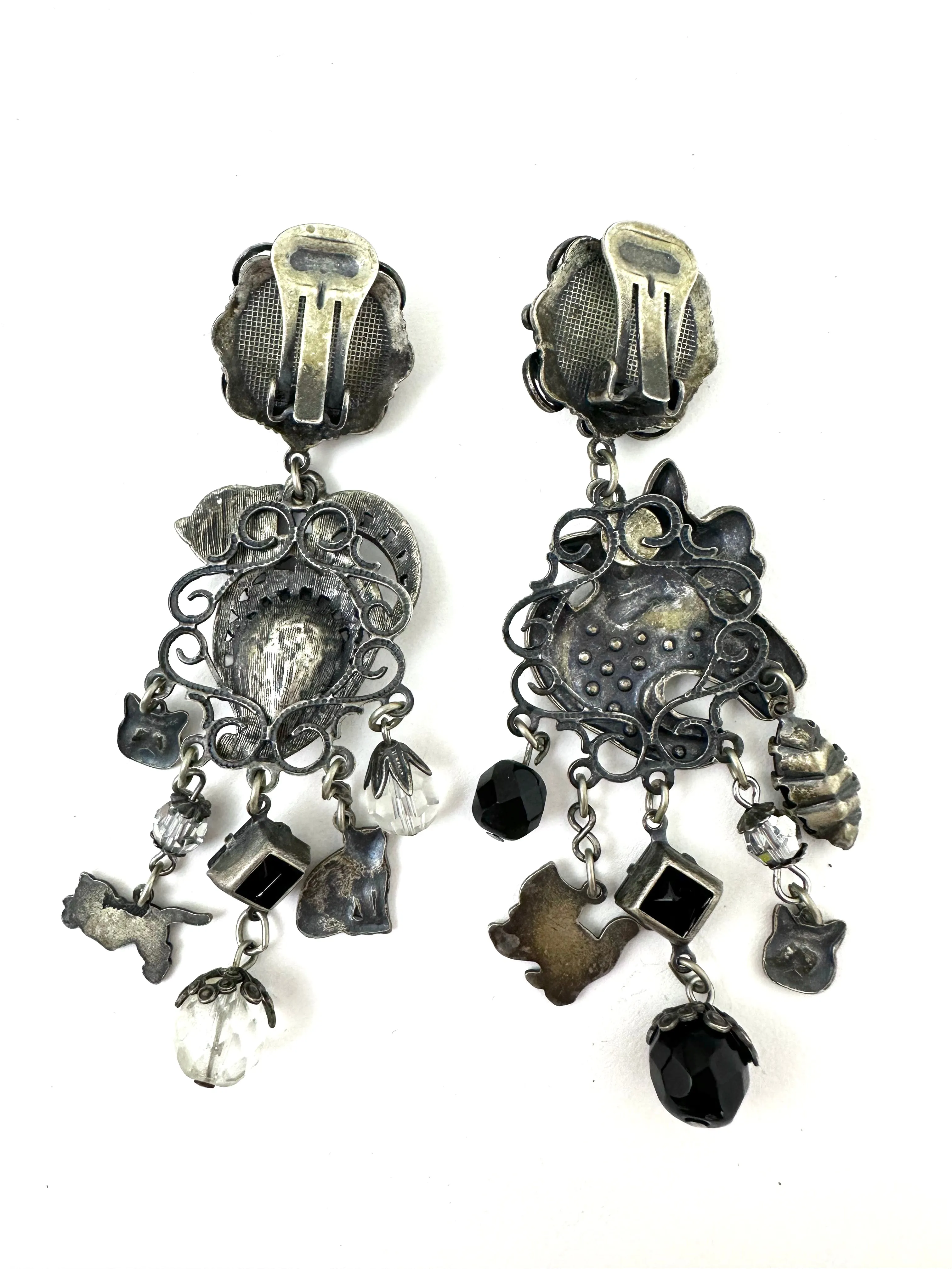 Rhinestone Cat Dangle Clip-Ons