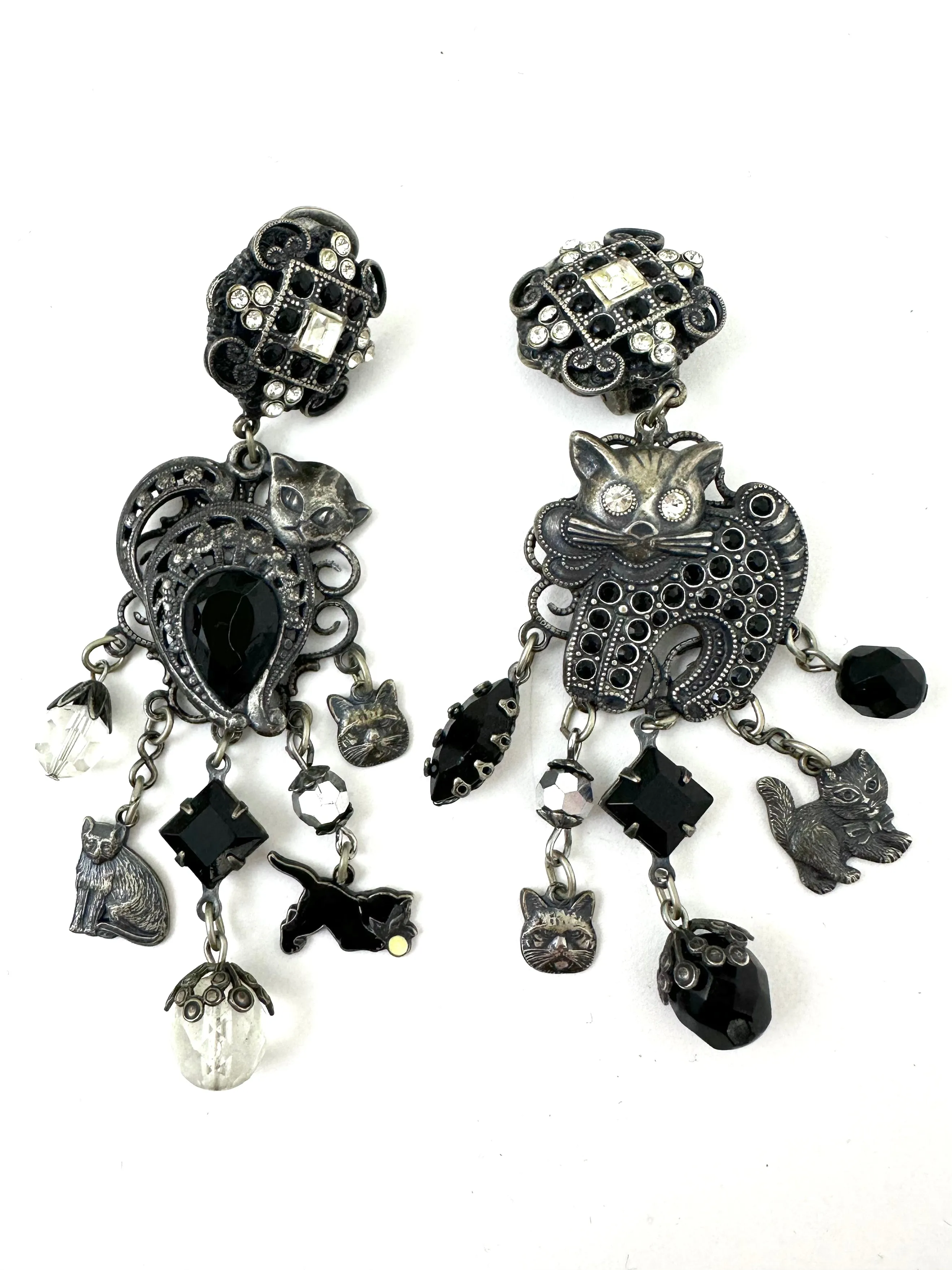 Rhinestone Cat Dangle Clip-Ons